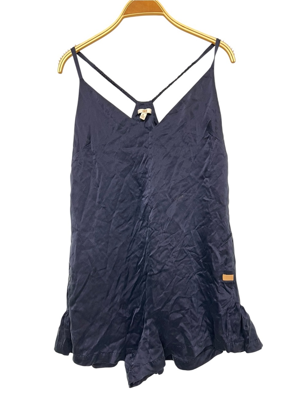 Lunya Washable Silk Navy Satin V-Neck Pajama Romper